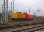 203 315-6 mit einem Notfalltechnikwagen bei einer Betriebspause im Bahnhof Angersdorf am 11.12.14