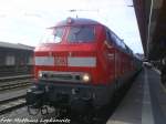 Am 30.5.09 steht 218 315-0 mit dem Uex mit Ziel Heringsdorf im Bahnhof Stralsund Hbf bereit