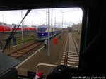 blick aus der V75 018 (107 018) auf den SVT 137 234 und auf die 120 274 in Falkenberg/Elster am 9.10.16