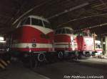 118 141, 118 782, 219 003 und 670 002 im Eisenbahnmuseum Chemnitz-Hilbersdorf am 12.11.15