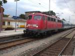 110 469-4 mit dem EC 378 mit ziel Ostseebad Binz bei der Einfahrt in Bergen auf Rgen am 12.8.13