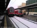 BR 112 mit Dotowagen als RE5 mit Ziel Neustrelitz Hbf & BR 628 als RE5 Aus Neustrelitz Hbf im Bahnhof Stralsund Hbf am 21.3.13