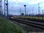 Blick aufs BW Rostock mit seinem 112er / 114er / 143er sowie 628er & 642er am 22.6.13