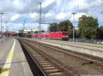 112 109 mit dem RE3 aus Elsterwerda bei der Einfahrt in Stralsund Hbf am 13.8.13