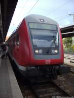 112 120 mit dem RE5 mit ziel Holzdorf {Elster} im Bahnhof Stralsund Hbf / Hier die Steuerwagenseite