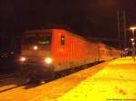 112 114 als RE9 mit ziel Stralsund Hbf im Bahnhof Stralsund - Rgendamm am 22.1.14