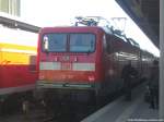 112 115 als RE5 mit ziel Falkenberg (Elster) im Bahnhof Stralsund Hbf am 10.3.14