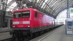 114 021 am Zugschluss des RE 18 nach Cottbus am 18.03.2012 in Dresden Hbf