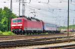 BahnTouristikzug mit 120 132 durchfahrt Koblenz-Ltzel whrend der jahrlicher Lokparade am 2 Juni 2012.