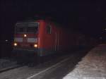 143 843-1 als RE9 mit ziel Stralsund Hbf im Bahnhof Stralsund - Rgendamm am 27.1.14