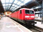 143 193 steht als RE10 mit ziel Cottbus im Leipziger Hbf am 16.12.17