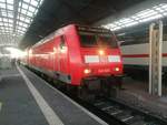 146 020 als RE30 mit ziel Magdeburg Hbf im Bahnhof Halle (Saale) Hbf am 16.2.19