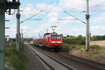 146 027 verlsst mit dem RE30 mit ziel Halle/Saale Hbf Zberitz am 22.7.20