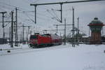 146 028 verlsst mit dem RE30 mit ziel Magdeburg Hbf den Bahnhof Halle/Saale Hbf am 10.2.21