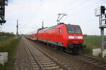 146 022 verlsst den Haltepunkt Zberitz in Richtung Halle/Saale Hbf am 29.4.22