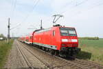 146 029 verlsst den Haltepunkt Zberitz in Richtung Halle/Saale Hbf am 29.4.22