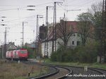 Bahnhof Grokorbetha mit den abgestellten E-Loks 185 603 und 185 631 der HGK und 152er von DB am 17.4.16