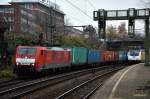 189 026-8 fuhr mit einen kastenzug durch hh-harburg,29.11.14