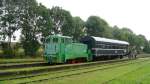 Lok der BR V22 des Klein- und Privatbahnmuseums Gramzow auf vereinseigener Strecke im Bahnhof Damme.