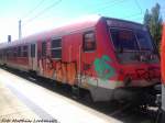 Wittenberger Steuerwagen mit Ziel Halle Salle Hbf, der aber als Ziel Mukran hat beim Zwischenstopp im Bahnhof Bergen auf Rgen am 7.6.13