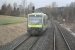 Blick aus der 218 105 auf den Gegenzug in Form von VT 650 738 als RB96 mit ziel Hof Hbf zwischen Hof Hbf und Marktredwitz am 22.3.21