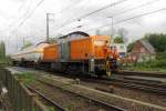 Rangierfahrt von Bocholter Eisenbahn 295 057 in Emmerich am 14 April 2014.