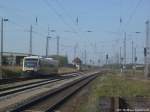 PRESS 650 032-4 bei der Ausfahrt aus Bergen auf Rgen in Richtung Lauterbach Mole ber Putbus am 30.4.14