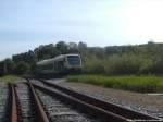 PRESS 650 032-4 unterqwegs nach Bergen auf Rügen beim Verlassen Des Bahnhofs Putbus am 8.6.14