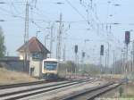 PRESS 650 032-4 beim verlassen des Bahnhofs Bergen auf Rgen in Richtung Lauterbach Mole am 30.4.14