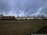 203 843-8 (203 145) und Z-Gestellte 701er der ELL abgestellt am Saalehafen in Halle (Saale) am 4.1.15