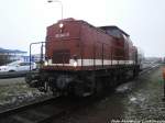 203 843-8 auf dem Anschlussgleis vom Saalehafen zum Bahnhof Trotha in Halle (Saale) am 23.1.15