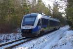 Erixx Heidesprinter in der winterlichen Lüneburger Heide.