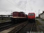 202 327 (203 227) der LEG und HGL 185 601 im Bahnhof Grokorbetha am 17.4.16