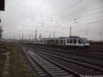 HEX LINT-Triebwagen beim verlassen des Bahnhofs Halle (Saale) Hbf am 19.11.14