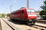 145 029 der MEG abgestellt im Bahnhof Riesa am 28.6.19