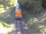 111 038 an der Front und 52 8079 als Schlusslicht unterwegs nach Bergen auf Rügen am 15.6.14