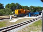 111 038 an der Loktankstelle in Putbus am 15.6.14