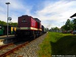 112 703 (203 230) am Zugschluss beim verlassen des Putbusser Bahnhofs in Richtung Lauterbach Mole am 22.5.16