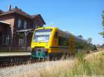 ODEG VT 650.74 im Auftrag der PRESS mit ziel Lauterbach Mole beim verlassen des Bahnhofs Lauterbach (Rgen) am 6.9.14