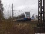 UBB GTW 2/6 unterwegs nach Stralsund Hbf und lässt Stralsund - Grünhufe hinter sich am 16.3.14