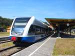 UBB GTW 2/6 mit ziel Trassenheide im Bahnhof Seebad Heringsdorf am 25.7.14