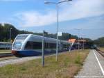 UBB GTW 2/6er im 3er-Pack mit ziel Zssow im Bahnhof Seebad Heringsdorf am 27.7.14