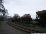 Grospurwagen auf Schmalspurwagen abgestellt am Bahnhof Wernigerode Westerntor am 21.12.14