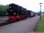 RBB 99 4011 mit dem Letzten Zug des Tages im Bahnhof Putbus am 9.5.13