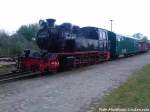 RBB 99 4802 mit dem Neuen Fahrradwagen als ausstellungsstck aufm Gelnde vom kleinbahnmuseum in Putbus am 10.5.13