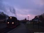 RüBB 99 1782 steht zu Abfahrt nach Ostseebad Göhren im Bahnhof Putbus bereit am 5.1.14