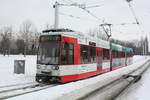 Wagen 611 der HAVAG kurz vor der Haltestelle Rennbahnkreuz am 10.2.21