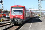 650 113 und 650 118 als RB93 von Friedirchshafen kommend bei der Einfahrt in den Endbahnhof Lindau Insel (ehemals Lindau Hbf) am 24.3.21