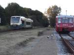 PRESS 650 032-4 als PRE 81287 bei der Einfahrt & 172 001 abgestellt in Putbus am 23.8.13