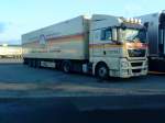 LKW SZM MAN TGA mit Kofferauflieger der Heyl-Mhlen auf dem Autohof in Grnstadt am 18.09.2013